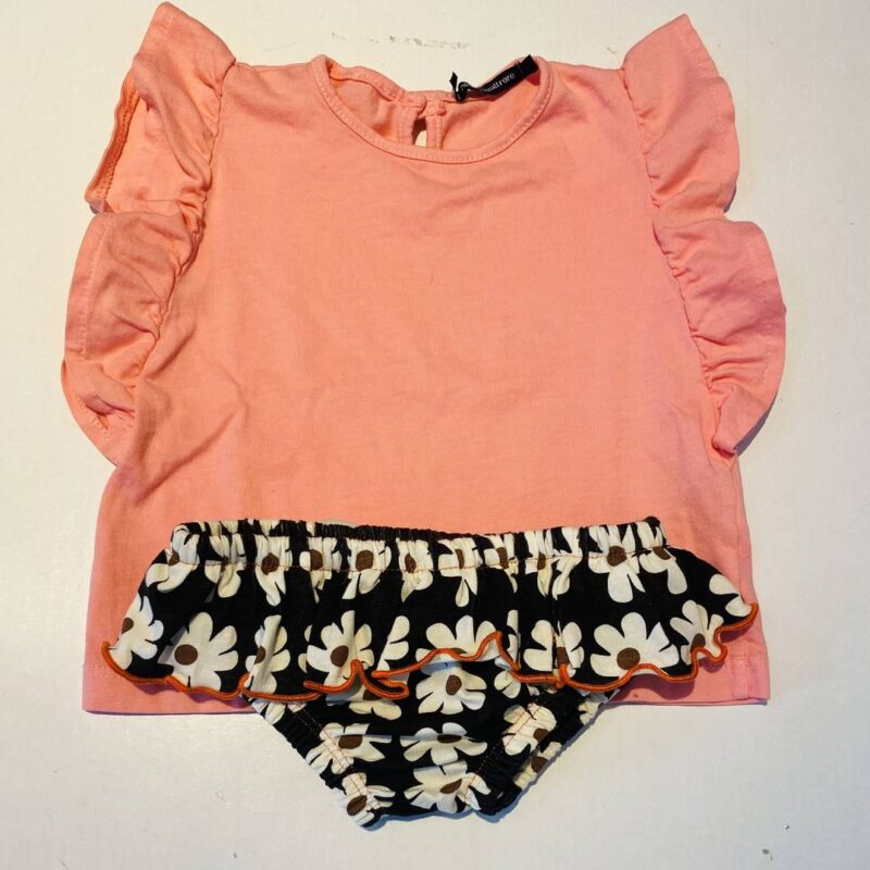 T-shirt in cotone rosa pesca e culotte in Jersey di cotone a fiori